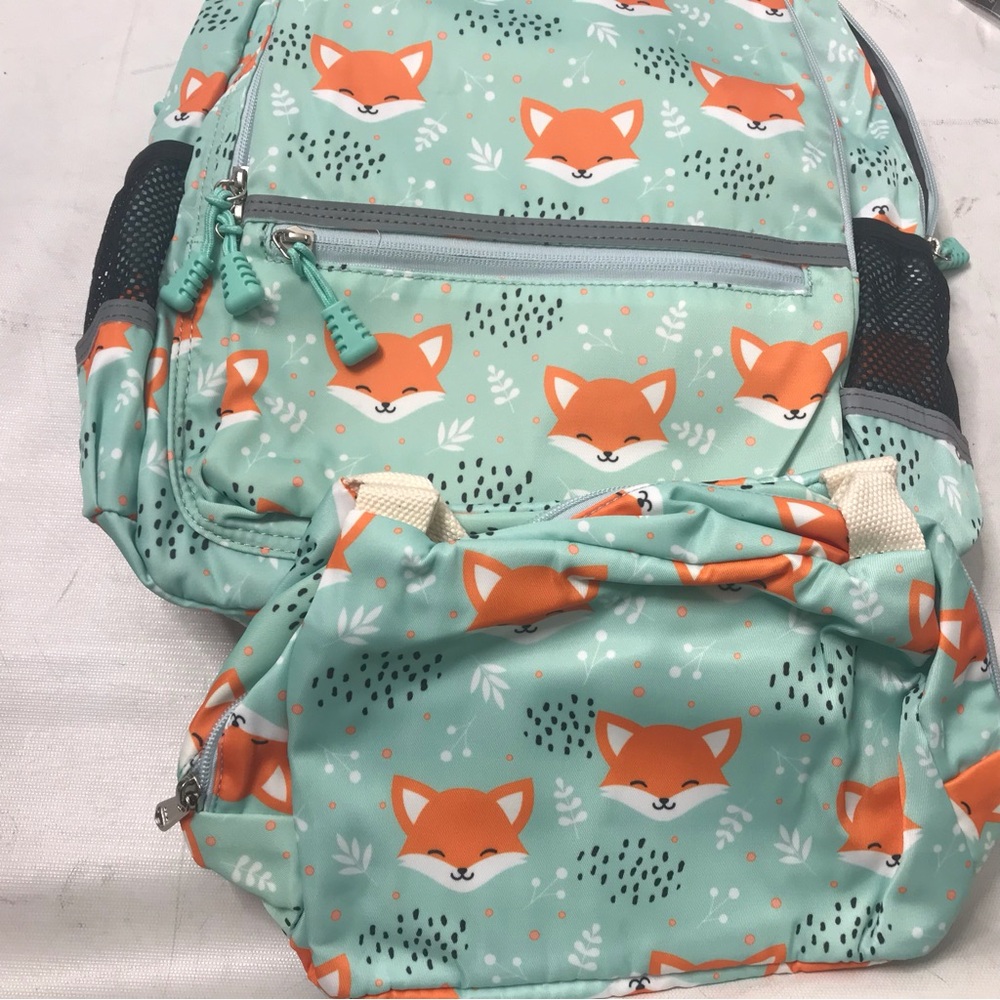 New Girl Boy Unisex Cat Print Backpack And Lunch Bag Green School Bag New